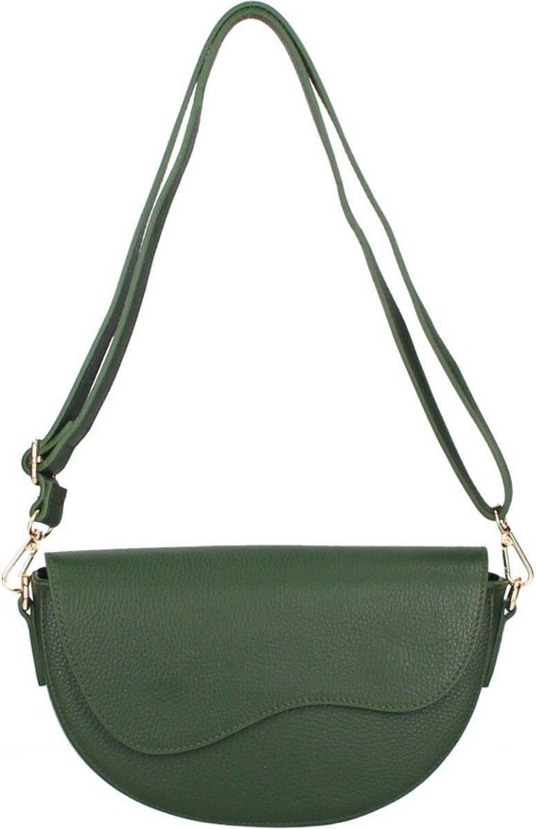 Groene Leren Schoudertas Lisa - Leer Leder - Half ronde Schoudertassen Crossbodytassen - Dames Tassen - Donker Groene