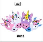 4x Eenhoorn masker 23cm x 13cm assortie - KIDS - Unicorn Verjaardag thema feest eenhoorn festival uitdeel