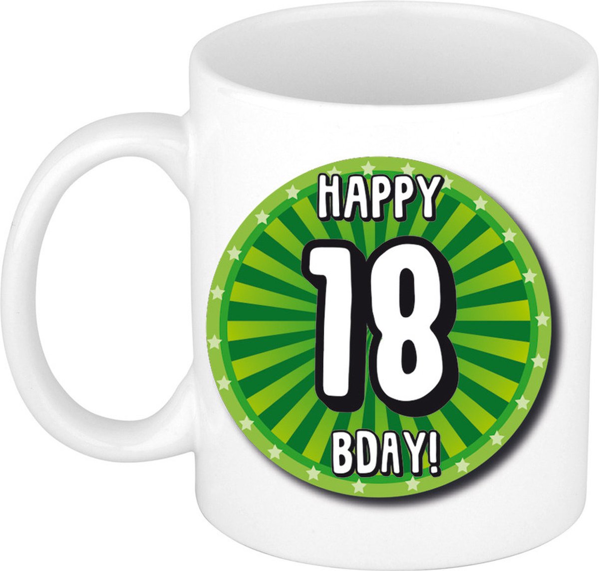 Bellatio Decorations Verjaardag cadeau mok 18 jaar - groen - wiel - 300 ml - keramiek