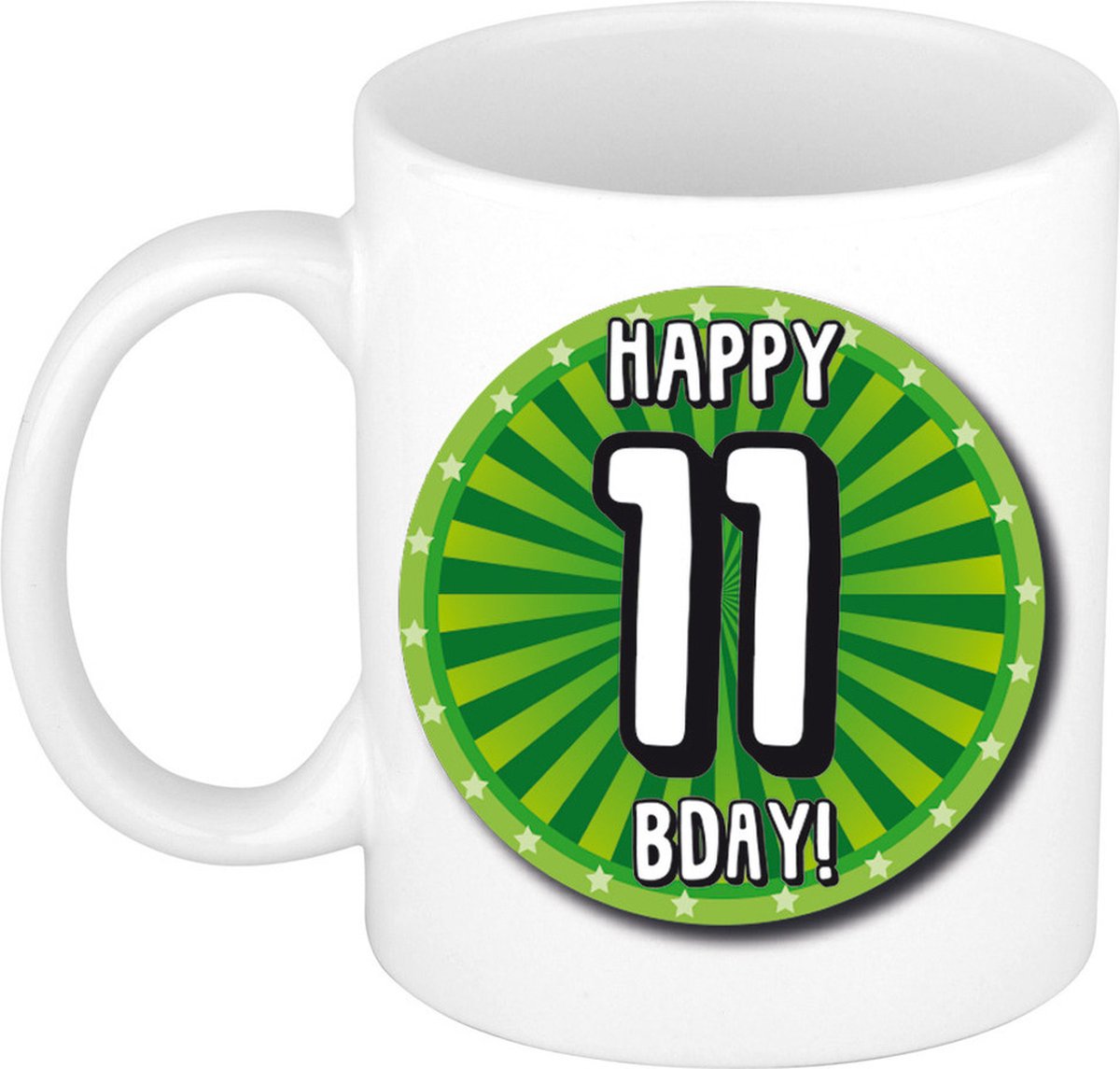 Bellatio Decorations Verjaardag cadeau mok 11 jaar - groen - wiel - 300 ml - keramiek