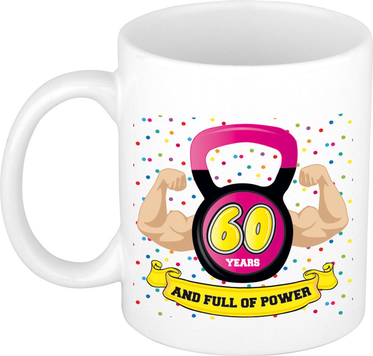 Bellatio Decorations Verjaardag cadeau mok 60 jaar - roze - spieren - 300 ml - keramiek