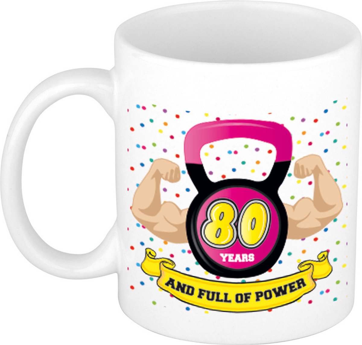 Bellatio Decorations Verjaardag cadeau mok 80 jaar - roze - spieren - 300 ml - keramiek
