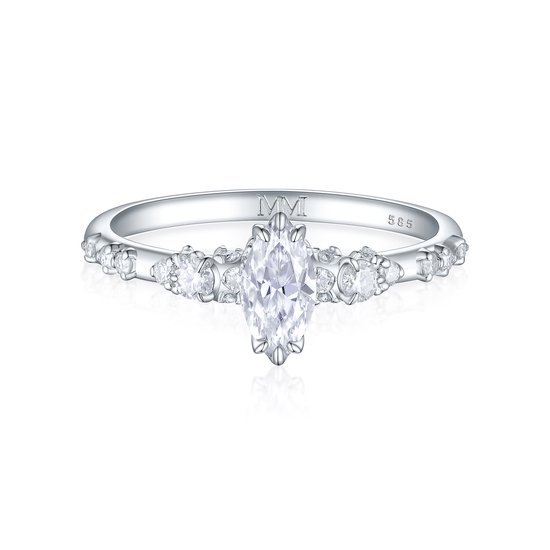 Elegante - Platinum Marquise Moissanite Ring met Vintage Geïnspireerde Minimalistische Zijstenen - 1.8 karaat