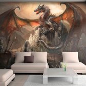 Fotobehangkoning - Behang - Vliesbehang - Fotobehang Draken Kasteel - Draak - Dragon castle - 300 x 210 cm