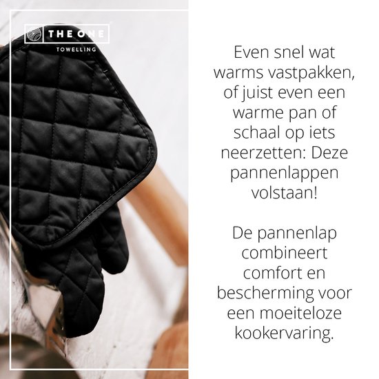 Manique en éponge The One - 21 x 21 cm - Résistant à la chaleur - Lavable jusqu'à 60 degrés - Épaisseur du tissu 185 gr/m2 - 100% Coton - Noir