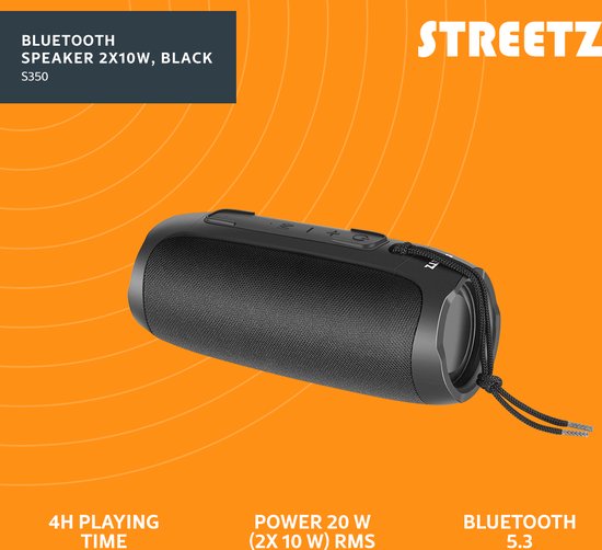Streetz S350 Bluetooth Speaker - Bluetooth 5.3, MicroSD kaart en USB playback - 3.5mm AUX-in - USB-C - Zwart van Streetz — afbeelding 3