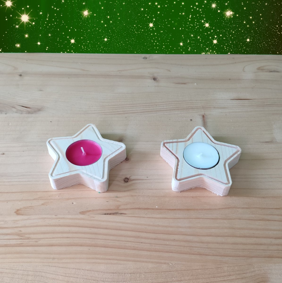 Kerstster Kerst versiering Kaarsenhouder Hout Witte kaars bol