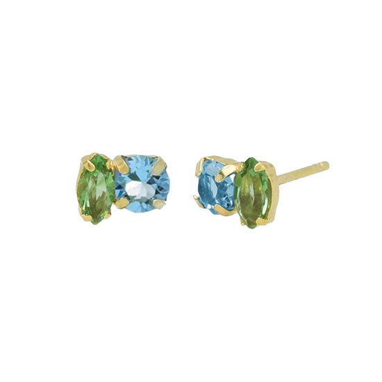 Victoria Cruz A4465-10DT Boucles d'oreilles en argent avec cristal - Clips d'oreilles en argent - 7,8x5,7 mm - Argent 925 - Blauw vert - Cristal - Plaqué or/ Or sur Goud