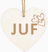 Decoratieve Hanger - Hart - Juf - Hout - Tekst - School - Afscheid - 20x15cm