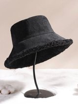 F I K A - Bucket Hat - Zwart - Reversible - Teddy - Corduroy - Rib - Dames - Winter - Fashion