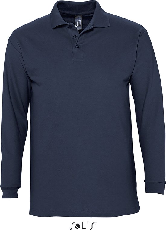 Donkerblauwe polo met lange mouwen van Sol's. Gemaakt van piqué katoen.