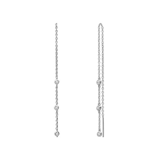 Lucardi Dames Zilveren doortrek oorbellen met zirkonia - Oorbellen - 925 Zilver - Zilverkleurig