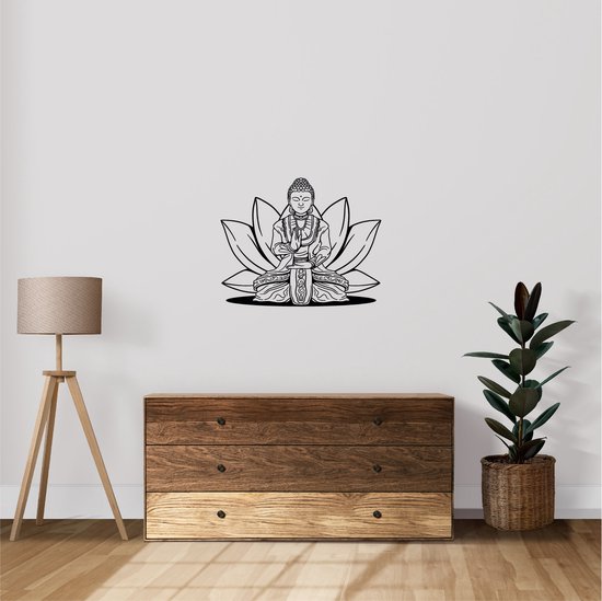 Muursticker - Boeddha - 50 x 40 cm - 1 stuks - Zwart - Muurstickers - Muurstickers slaapkamer - Stickers - Sticker - Stickers volwassenen - boeddha beeldje binnen - boedha - boedha beeld