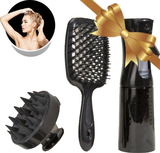 BeautyFit® - Scalp Massager Zwart - Mist Spray Bottle - Anti Klit  Haarborstel -... | bol.