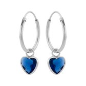 Oorbellen 925 zilver | Oorringen met hanger | Zilveren oorringen met hanger, hartvormige cubic zirkonia steen kleur capri blue