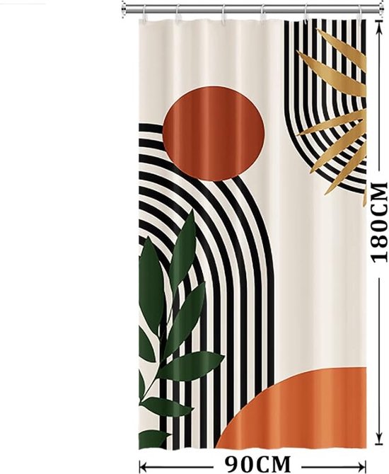 Douchegordijn abstract boho, douchegordijn terracotta midden van de