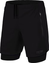 TCA Mannen Ultra 2 in 1 Hardloop Gym Shorts met Ritszakje - Zwart (2x ritszakken), L