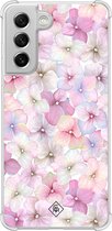 Casimoda® hoesje - Geschikt voor Samsung Galaxy S21 FE - Floral Hortensia - Shockproof case - Extra sterk - Siliconen/TPU - Paars, Transparant
