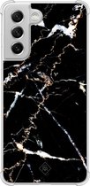 Casimoda® hoesje - Geschikt voor Samsung Galaxy S21 FE - Marmer Zwart - Shockproof case - Extra sterk - Siliconen/TPU - Zwart, Transparant