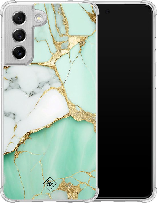 Coque Casimoda® - Convient pour Samsung Galaxy S21 FE - Marbre Vert Menthe - Coque Antichoc - Extra résistante - Siliconen/ TPU - Menthe, Transparent