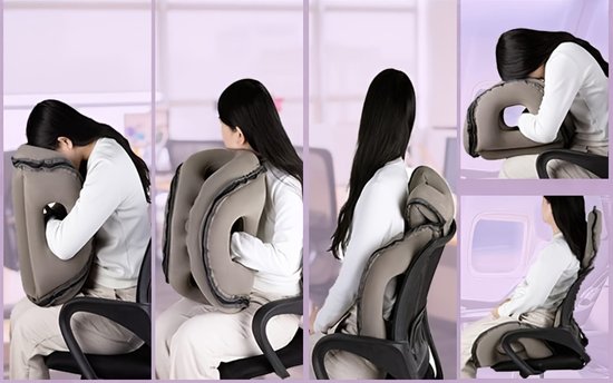 Livano Oreiller de voyage Avion – Oreiller cervical – Oreiller cervical – Oreiller de voyage – Oreiller de camping – Grijs