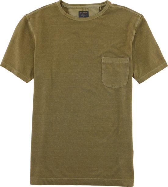 OLYMP Casual modern fit T-shirt - kaki - Maat: XL