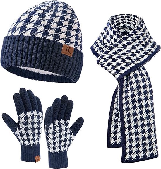 Momooda Heren 3-in-1 gebreide muts sjaal handschoenen set, winter warme