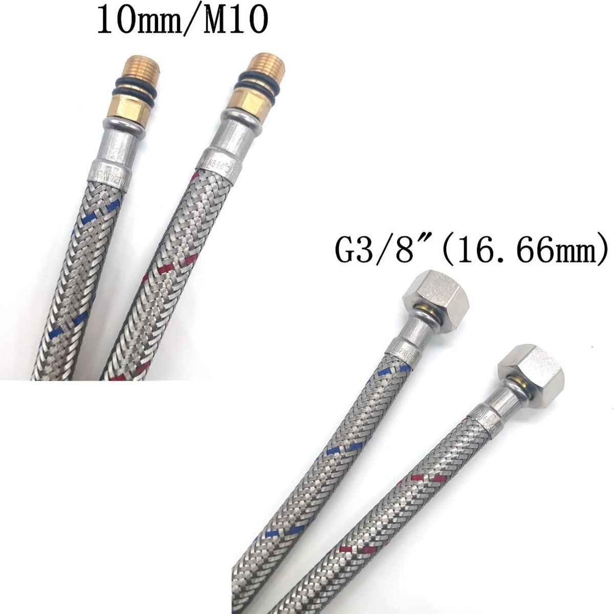 4 Pièces Raccordement de Flexible Robinet G3/8 x M10-60 cm, Tuyau