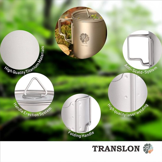 Titan Camping Set, Mok, Panbeker en Opvouwbaar Kampeerbestek inclusief Mes, Vork, Lepel en Draagtas. Titanium Producten, Lichtgewicht, Chic en Draagbaar. — afbeelding 5