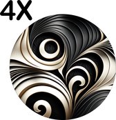 BWK Flexibele Ronde Placemat - Zwart met Witte Spiral - Set van 4 Placemats - 40x40 cm - PVC Doek - Afneembaar