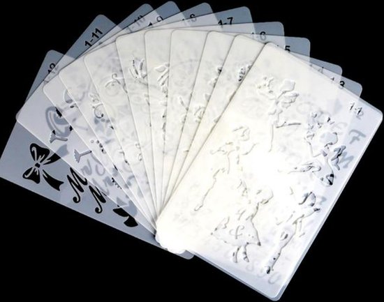 Sjablonen, 12 Stuks - Randen, Letters, Cijfers, Planten, Bloemen, Trouwen, Druiven, Natuur, Vlinders - 12 Grote Sjablonen Voor Tekenen, Hobby, Bullet Journal