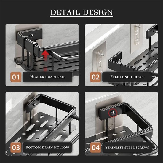 Spoelbakorganizer voor keuken, geen boren, spoelbakorganizer, hangend, sponsenhouder, keuken, roestvrij staal, zwarte spoelbak met doekhouder en haak. — afbeelding 4