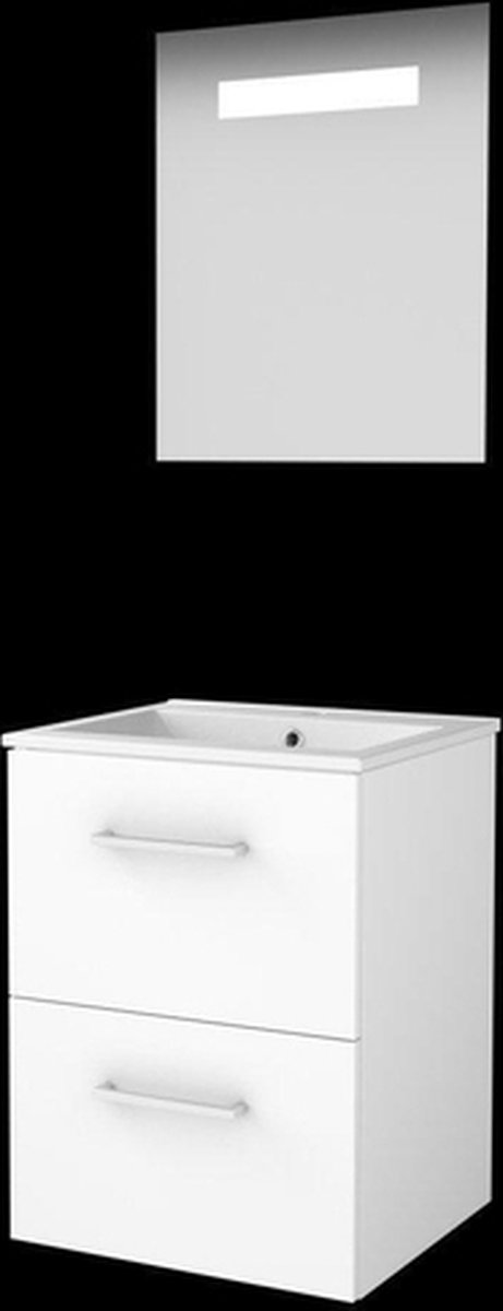 Basic-Line Economic 46 badkamermeubelset - 50x46cm - met grepen - 2 lades - porseleinen wastafel - 1 kraangat - Spiegel - geintegreerde LED verlichting - MDF lak Ice White
