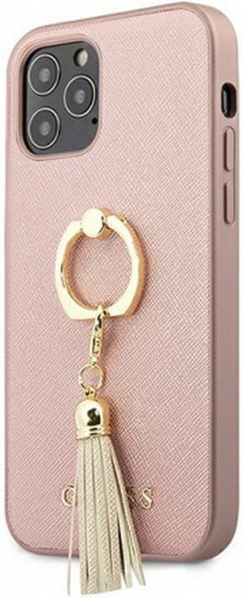 Guess Saffiano Ring Back Cover - Geschikt voor Apple iPhone 12 Pro Max (6.7") - Roze