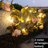Xtraworks - Led lampjes slinger - Rozen - Bloemen - 2 meter - 20 lichtjes - Roze rozen - Warm licht - Bruiloft - Batterij