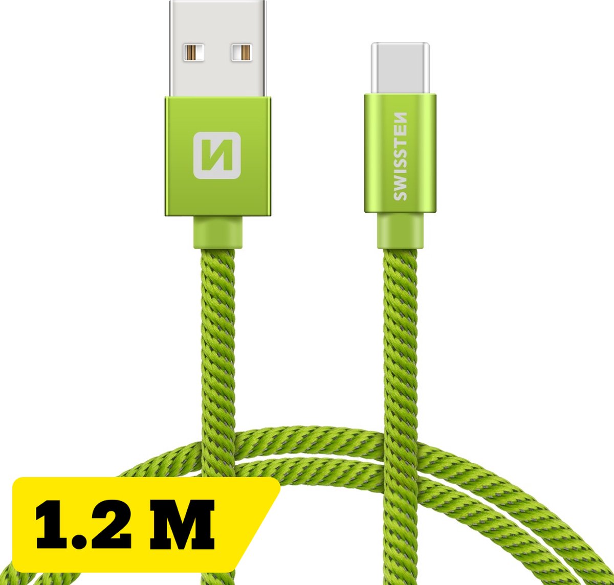Swissten Gevlochten USB-C naar USB-A Kabel - 1.2M - Groen