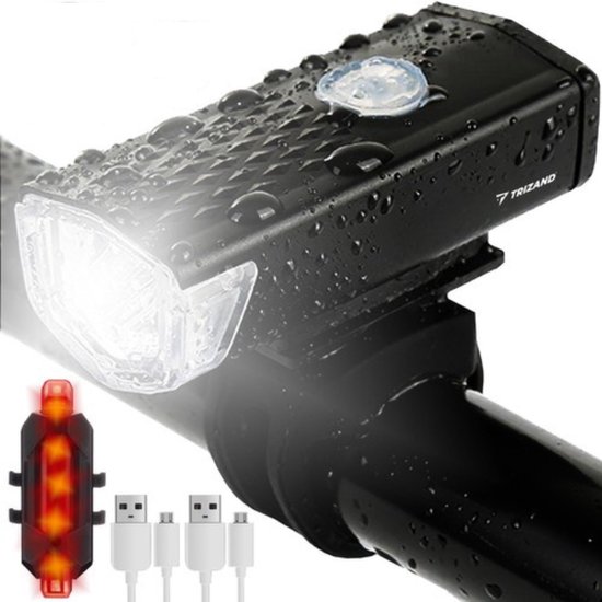 Waterdichte oplaadbare fietslampen set - voorlicht en achterlicht - Superfelle fietsverlichting met USB-kabel - Zwart - koplamp - achterlamp