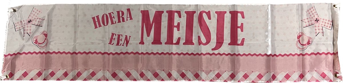 Spandoek - Hoera een meisje - Babyshower - Geboorte - Roze - 180x40cm