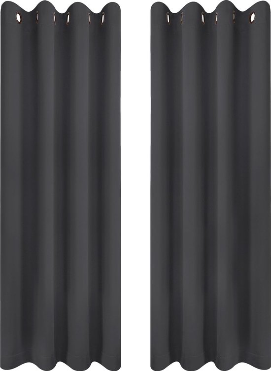 Blackout Gordijnen Oogjes 2 Panelen [140x245 cm, Grijs], Thermische en Geluidsisolerende Gordijnen voor Slaapkamer en Woonkamer