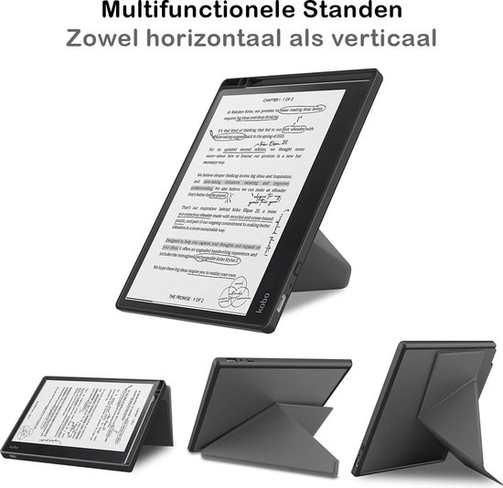 Hoesje Geschikt voor Kobo Elipsa 2E Hoesje Luxe Bescherm Case Trifold Met Screenprotector - Hoes Geschikt voor Kobo Elipsa 2E Hoes Book Cover - Grijs van Hoesje  — afbeelding 3