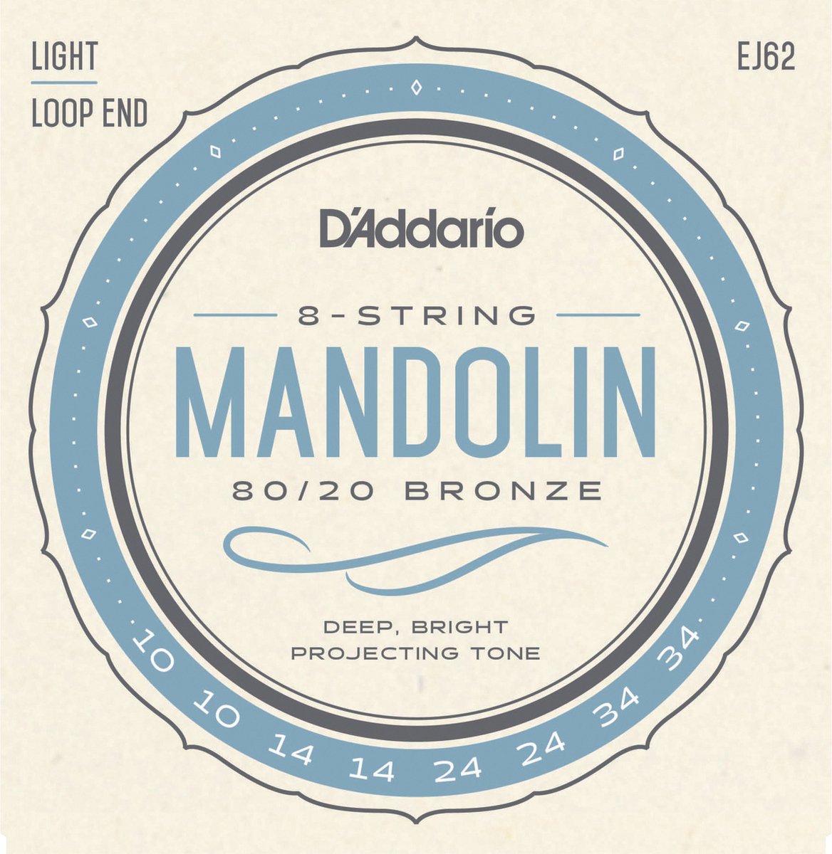 D'Addario J62 10-34 Mandolinen snaren 80/20 Bronze Loop End - Snaren