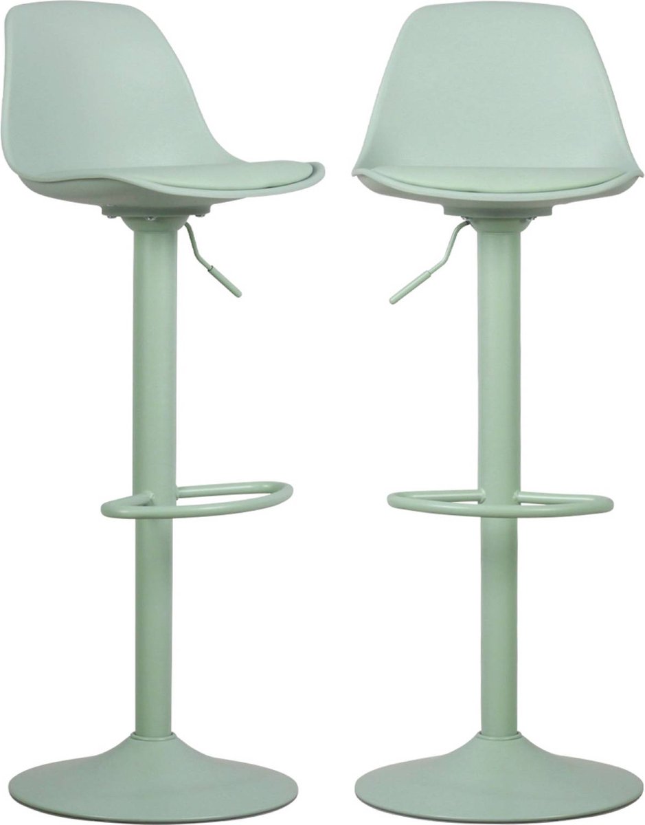 sweeek Set van 2 verstelbare barkrukken 61,5/83,5cm metaal en kunstleer - noah celadongroen