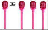 12x Meezing microfoon pink glitter met bont - Pride muziek microfoons feest thema party verjaardag fun grappig en fout