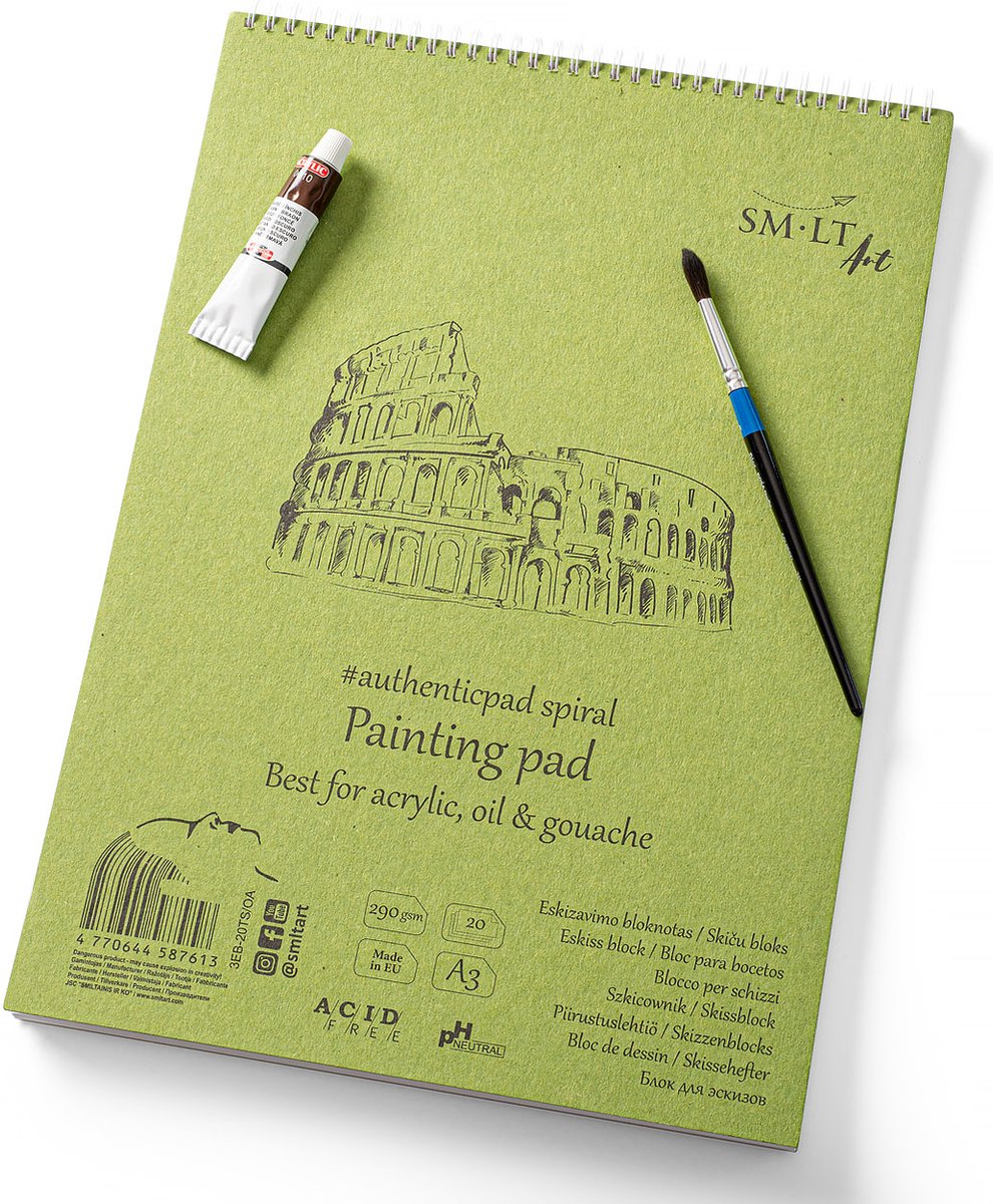 SMLT acryl- en olieverf papierblok A5 ringband 290gr 20 vel multicolor.