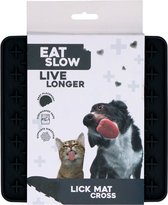 Eat Slow Live Longer Likmat Kruisjes - 19 x 19 cm - Vierkant – Snuffelmat – Anti-schrok Mat – Slowfeeder – Afleiding – Honden en Katten - 100% Siliconen – Vaatwasserbestendig – Grijs