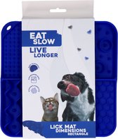 Eat Slow Live Longer Likmat – 21 x21 cm - Vierkant – Snuffelmat – Anti-schrok Mat – Slowfeeder – Afleiding – Honden en Katten - 100% Siliconen – Vaatwasserbestendig – Blauw
