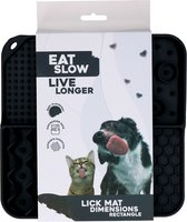 Eat Slow Live Longer Likmat – 21 x 21 cm - Vierkant – Snuffelmat – Anti-schrok Mat – Slowfeeder – Afleiding – Honden en Katten - 100% Siliconen – Vaatwasserbestendig – Grijs