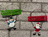 Metalen Kerstdecoratie hanger "welcome"- Set van 2 stuks - Kerstman/Sneeuwpop - meerkleurig - hoogte 28 x 20 x 1 cm - Woonaccessoires - Decoratieve hangers - Kerstaccessoires