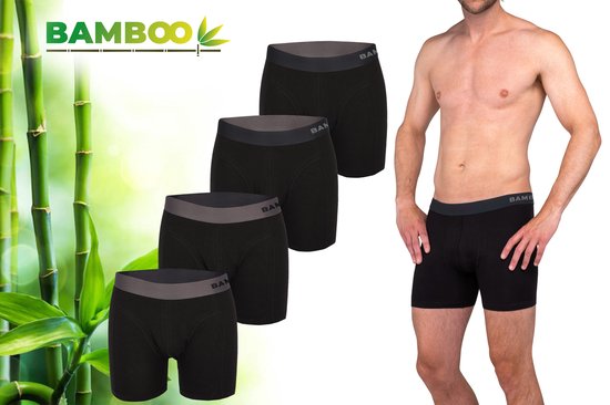 Bamboo - Boxershort Heren - Bamboe - 4 Stuks - Zwart - XL - Ondergoed Heren - Heren Ondergoed - Boxer - Bamboe Boxershorts Voor Mannen