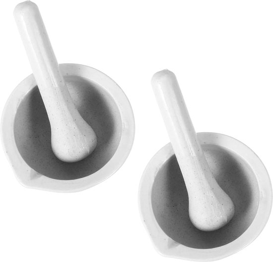Vijzel met stamper vijzel en stamper porselein 60 mm/80 mm/90 mm/100 mm/130 mm/160 mm/216 mm/254 mm kommen set voor malen en mixen witte gereedschapsset (grootte: 90 mm